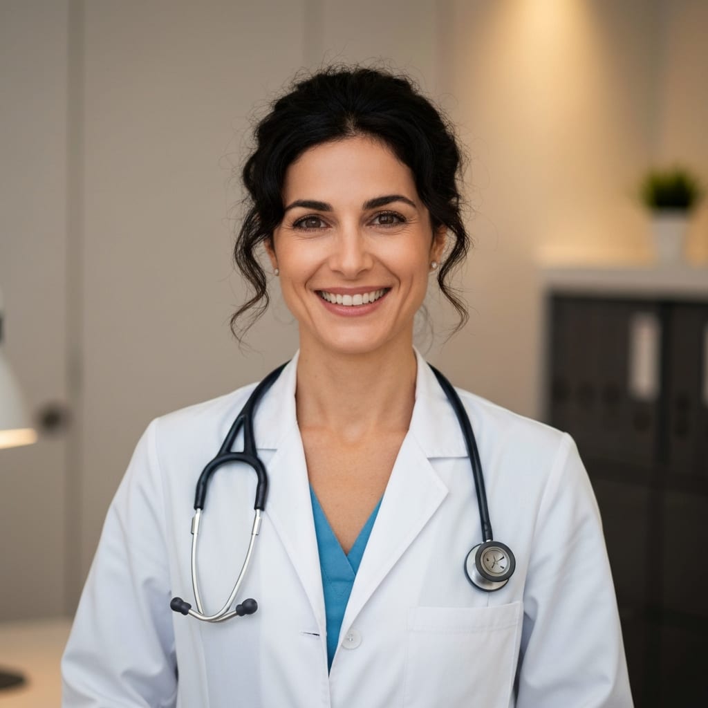 La dottoressa Elena Rossi in camice
